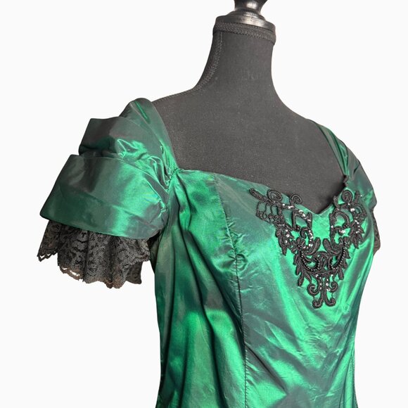 Vintage Green Witch Costume Dress Hocus Pocus Halloween Gothic Gown Renaissance - Picture 3 of 8
